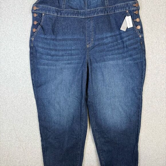 Brand New Lane Bryant Women's Size 24S Cotton Stretch Overalls Denim Medium Wash - Picture 3 of 12